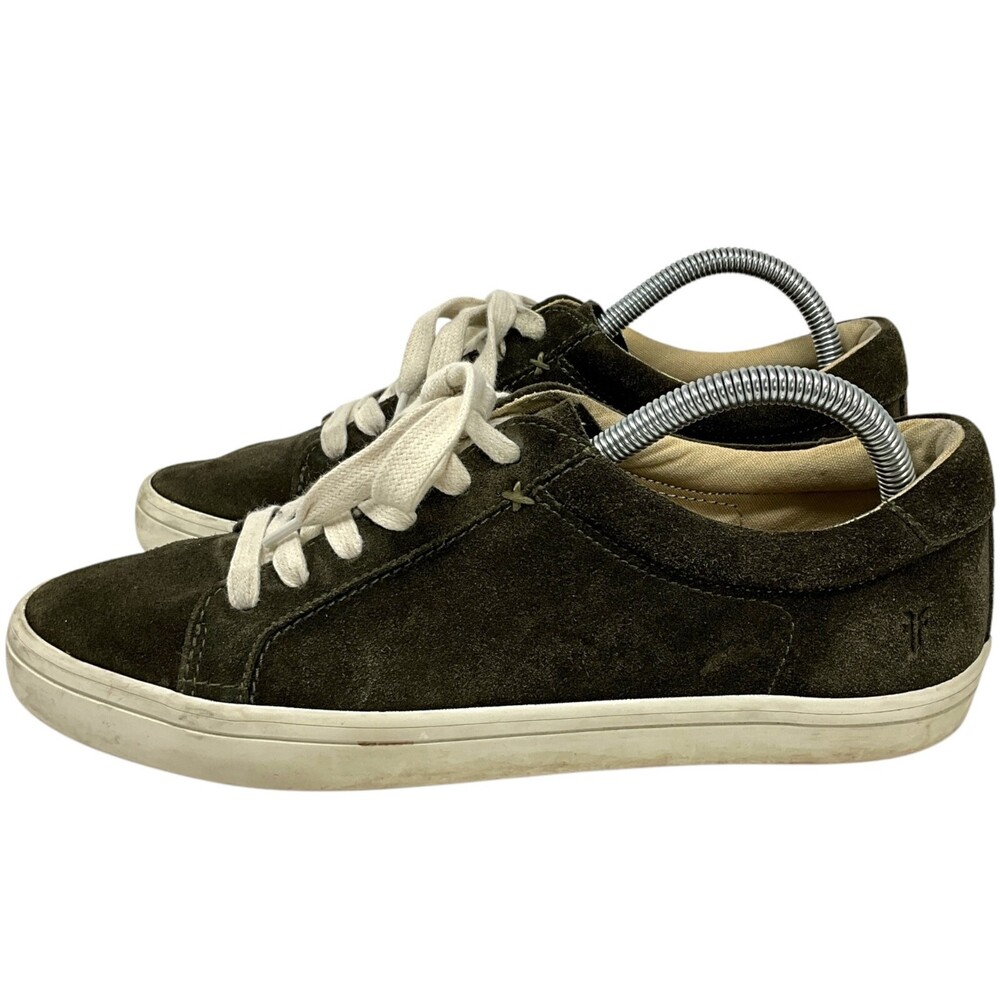 Frye Size 8.5 Kerry Sneakers Dark Green Suede Low Top White Laces Women's - Picture 9 of 16
